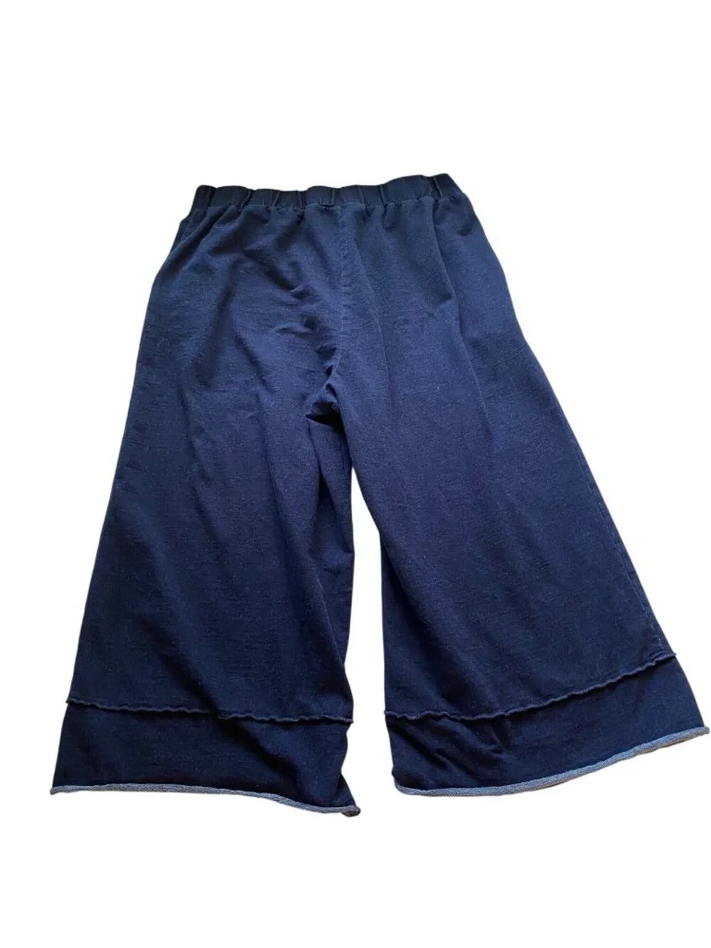 Focus Casual Life Women's M Navy Blue Pants Wide-Leg Cropped Pull On Comfy Boho